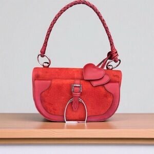 Elegant Coral Heart-Accent Shoulder Bag by Luella note color is a burnt orange